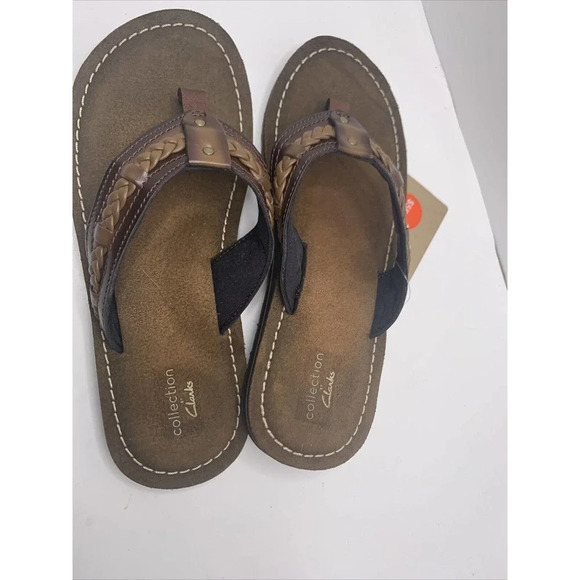 CLARK'S COLLECTION WOMEN'S 7 BROWN LEATHER THONG FLIP FLOP SANDALS, - Picture 6 of 6